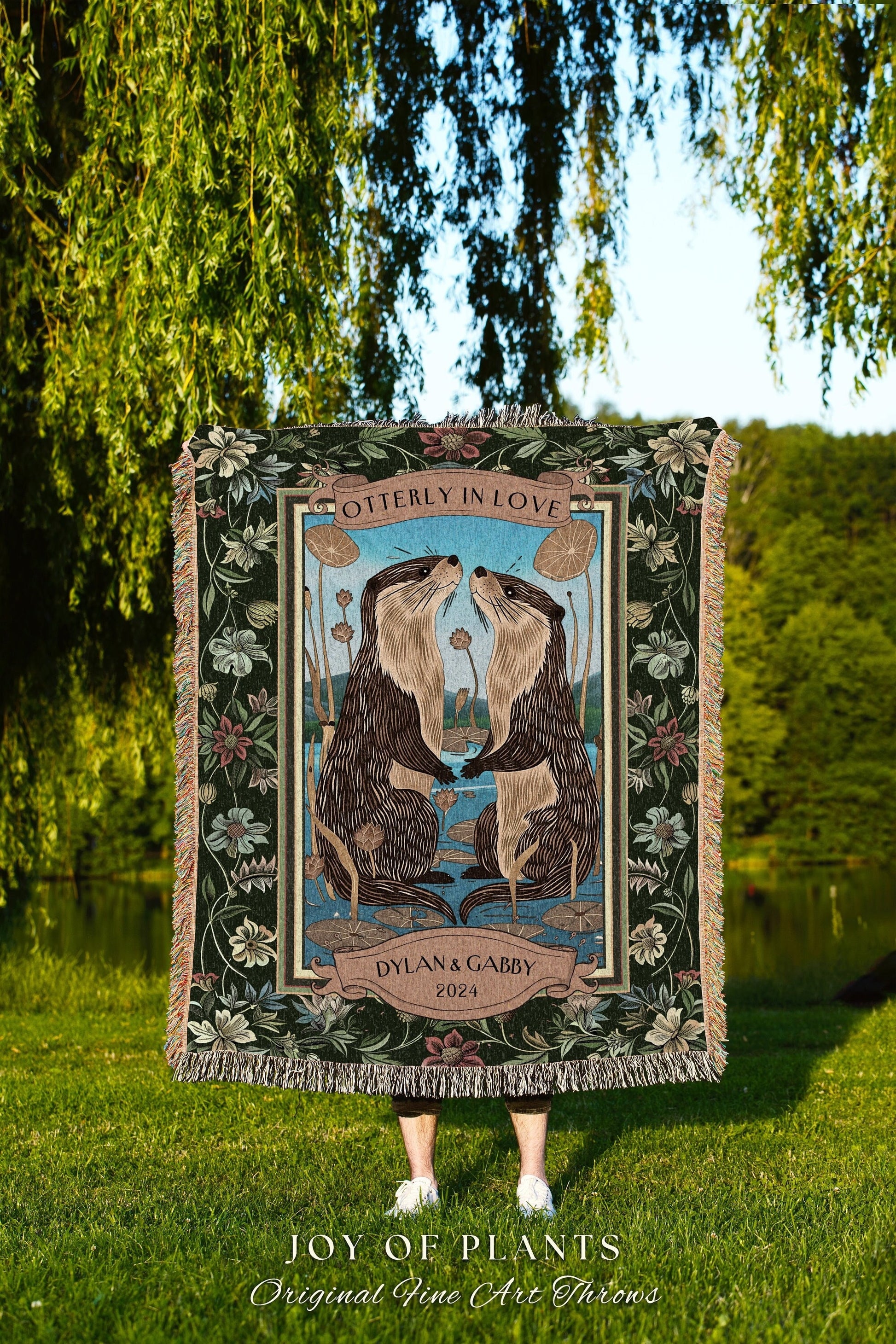 Anniversary Custom Otter Lover Couple | Cottagecore Dating Girlfriend Personalized Established Date Blanket 'You'Re My Otter Half' Gift |