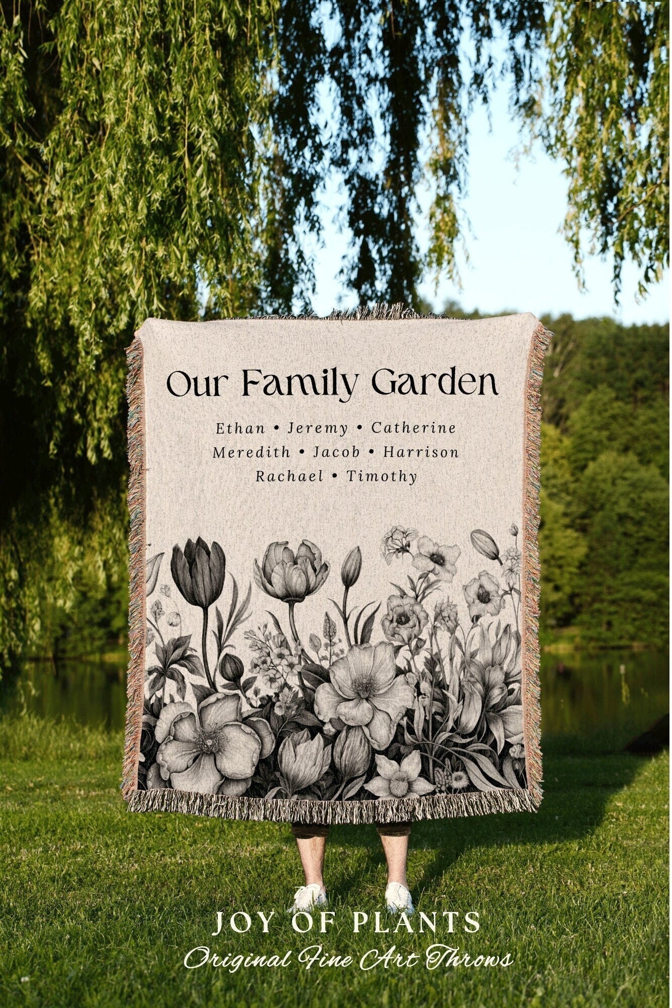 Our Family Garden Sentimental Throw | Personalized Meaningful Mom Custom Family Name Blanket Children's Names Grandmas Garden Thoughtful