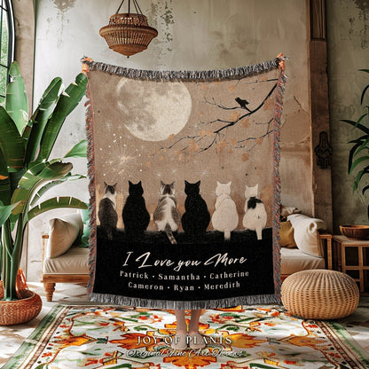 I Love You More Blanket Woven | Personalized Cat Mom Blanket with Grandchildren Names Meaningful Parent Woven Tapestry Custom Cat Family