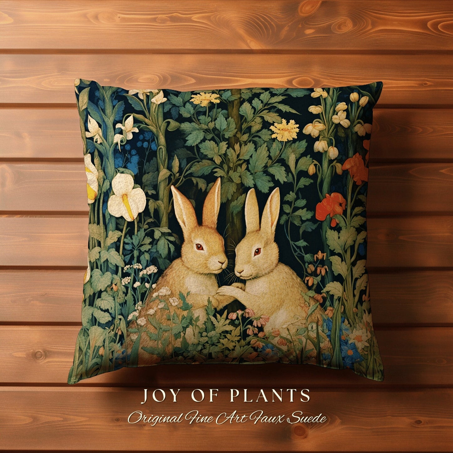 Botanical Bunnies Woven Pillow | Botanical William Morris Inspired Pillow Woodland Decor Pillow Home Decor Throw Pillow Rabbit Throw Pillow