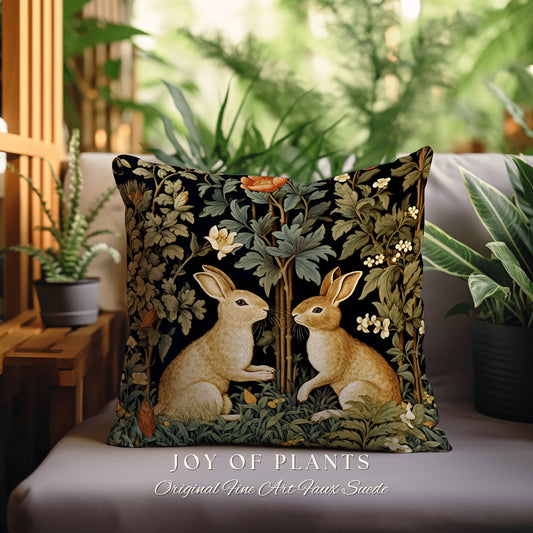 Forest Spirits Throw Pillow | Fairycore Woven Accent Pillow Cottagecore Room Decor Botanical Bunny Aesthetic Rabbit Cushion Whimsical Gifts