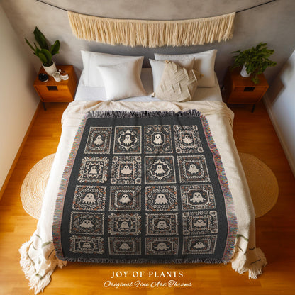 Cozy Gothic Ghost Tapestry Blanket | Ghost Lover Housewarming Gift Whimsigothic Halloween Home Decor Spooky Season Blanket Book Nook Bedroom