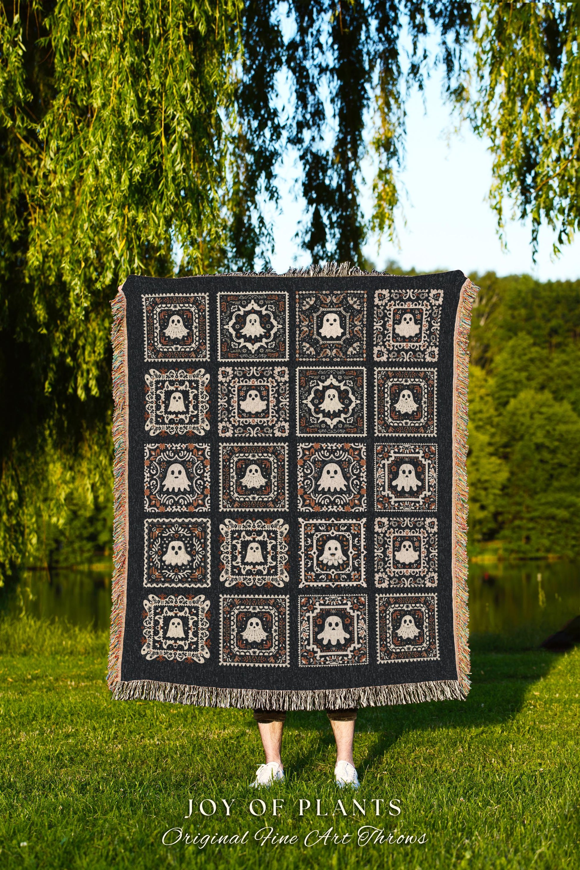 Cozy Gothic Ghost Tapestry Blanket | Ghost Lover Housewarming Gift Whimsigothic Halloween Home Decor Spooky Season Blanket Book Nook Bedroom