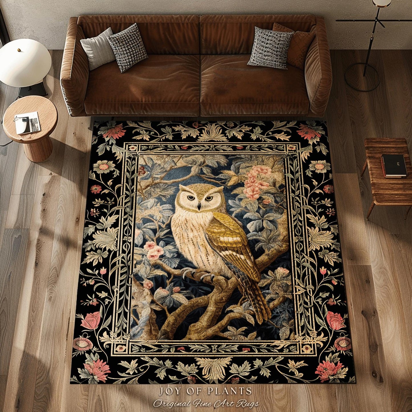 Pastel Owl Home Decor Rug | Ethereal Bedroom William Morris Inspired Cottagecore Owl Whimsical Room Soft Aesthetic Light Academia Style