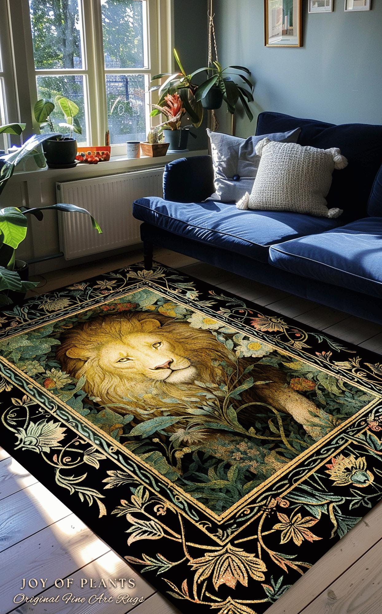 King if the Jungle Area Rug | Jungle Bedroom Decor William Morris Inspired Cottagecore Room Dark Academia Nature Area Rug Botanical Home |