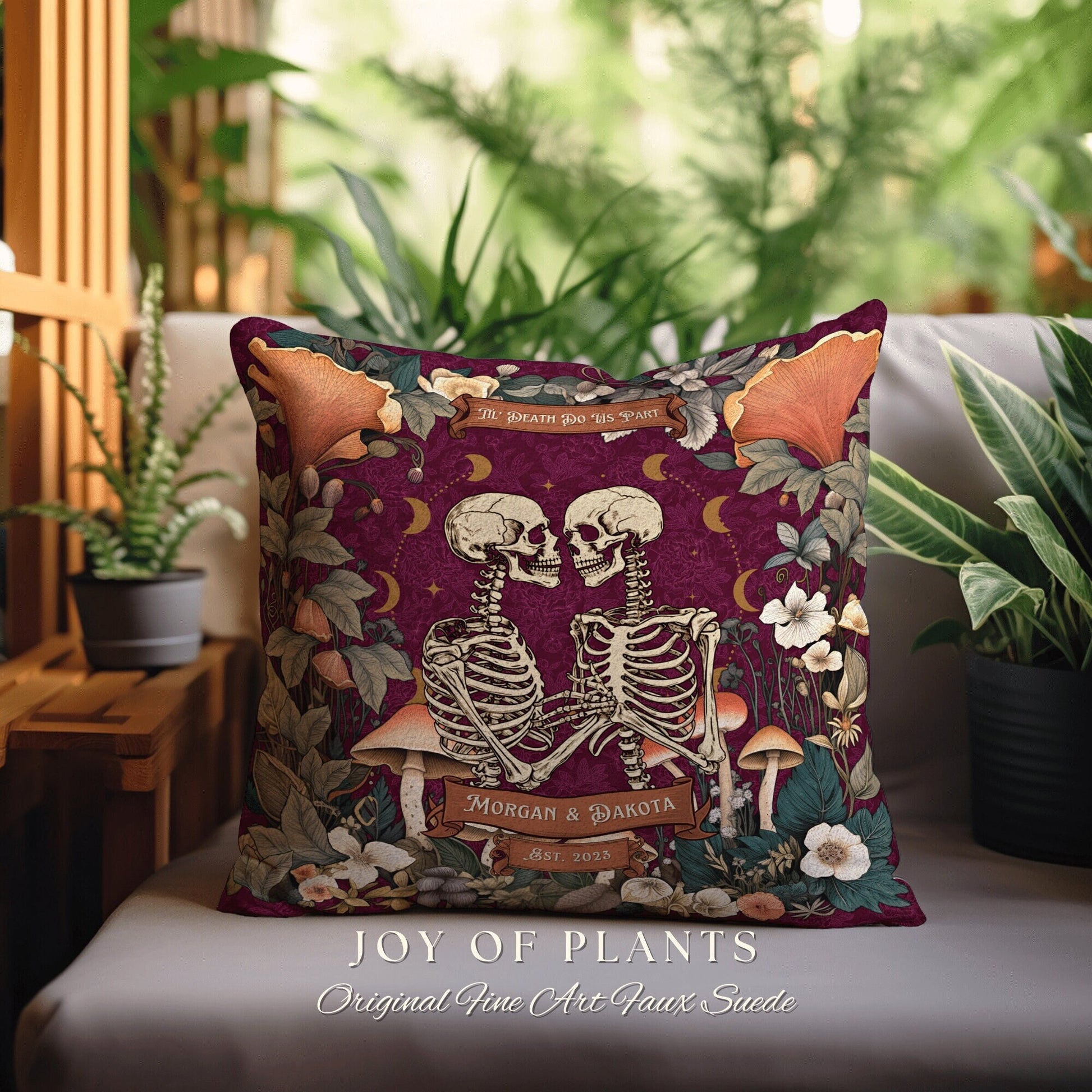 Custom Skeleton Couple Pillow | Dark Academia Decor Custom Anniversary Meaningful Custom Gift for Couple Housewarming Unique Gift for Couple