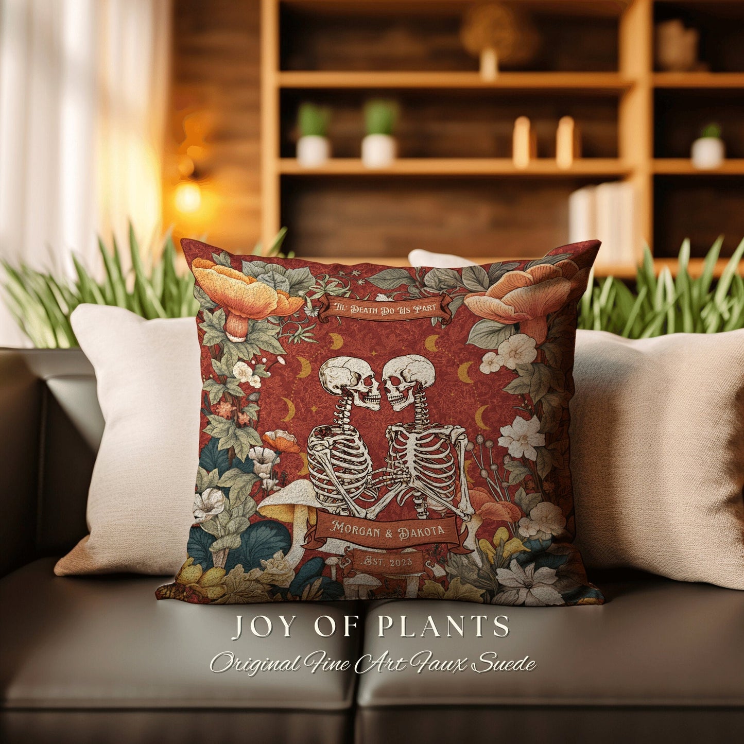 Til Death do us Part Custom Pillow | Dark Academia Decor Custom Skeleton Couple Gift Meaningful Mr & Mrs Gift for Goths Unique Couples Gift