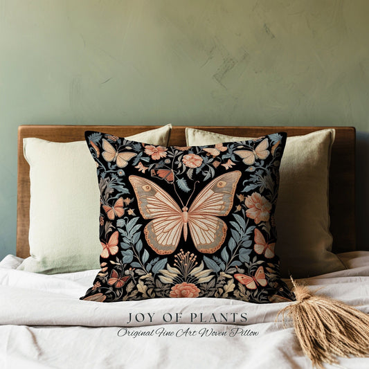 Celestial Butterfly Accent Pillow | William Morris Inspired Forestcore Moth Aesthetic Cushion Maximalist Ornate Home Decor Housewarming Gift