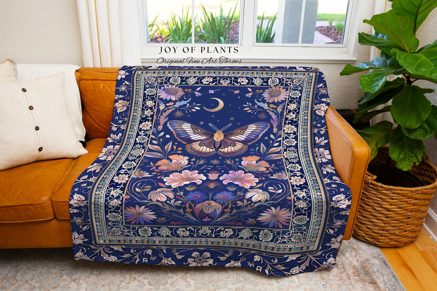 Amethyst Celestial Moth Blanket | Witchy Ethereal Bohemian Butterfly Coverlet Woven Tapestry Blanket Pea Flower Purple Dark Cottagecore Home