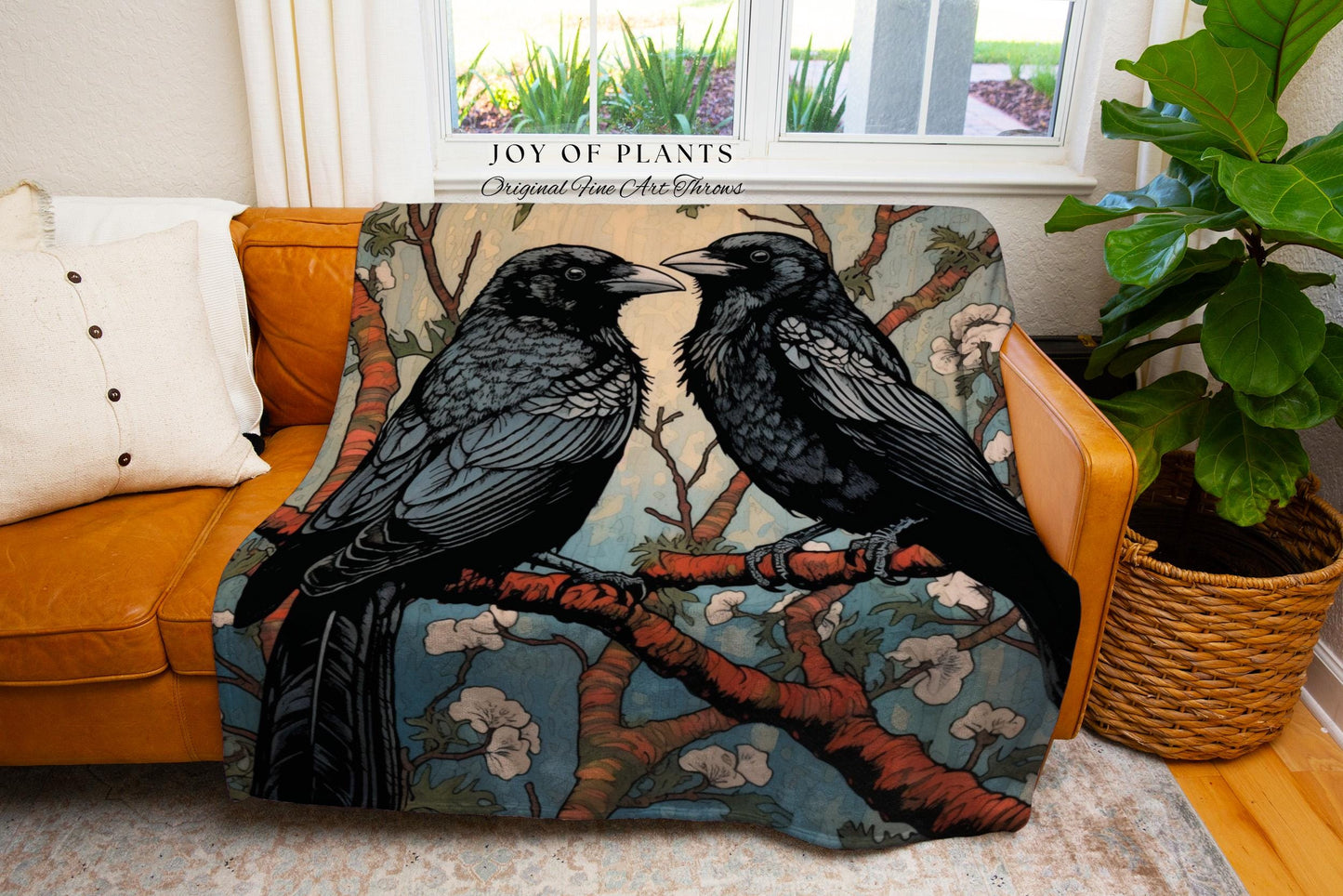 Crowcore Decor Whimsigothic Throw Blanket Woodland Gothic Decor | Dark Academia Raven Tapestry Blanket Crow Art Macabre Occult Crow Blanket