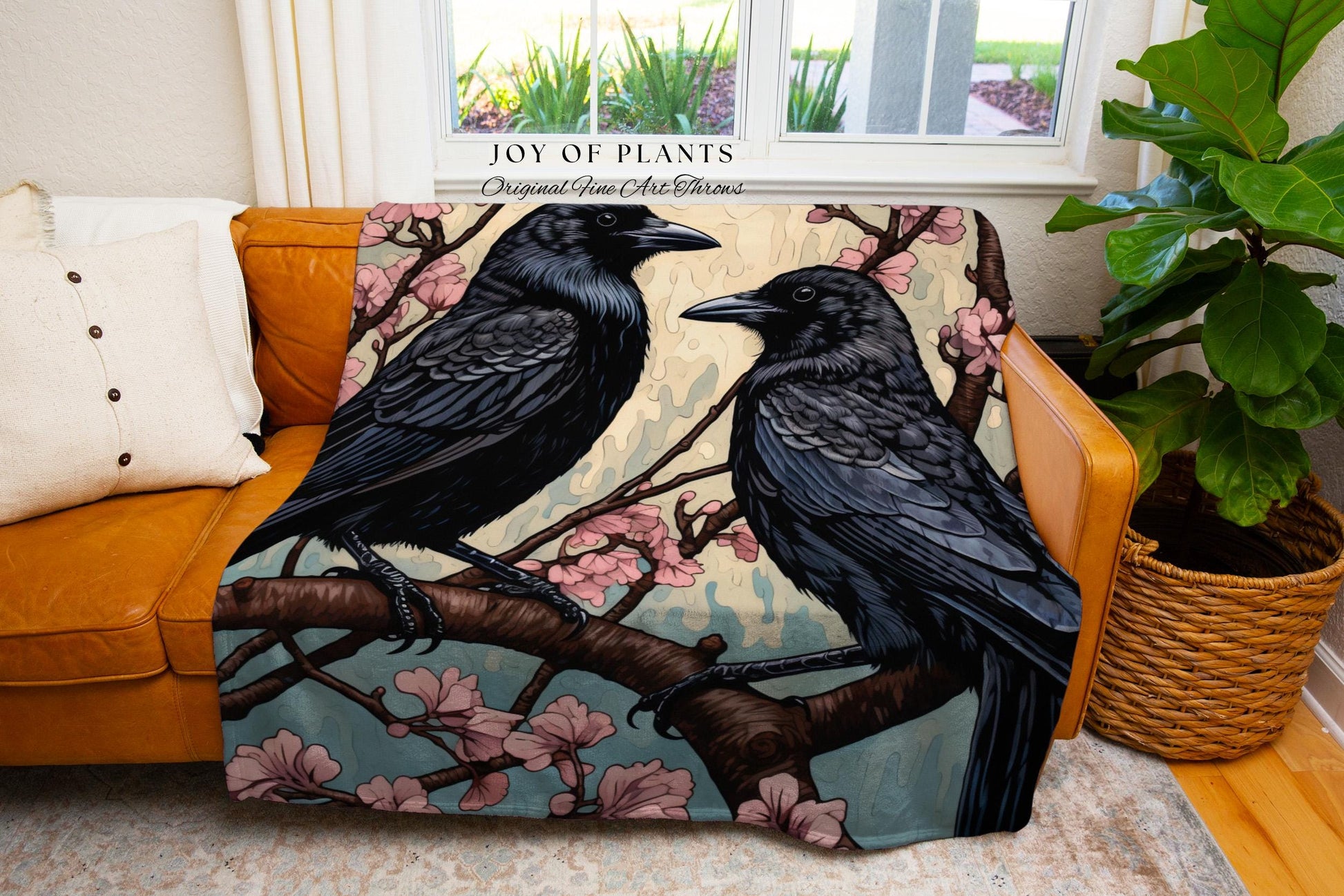 Crowcore Decor Gothic Tapestry Woven Blanket Raven Art | Dark Cottagecore Woodland Aesthetic Crow Blanket Bird Lovers Decor Cottagegoth Gift