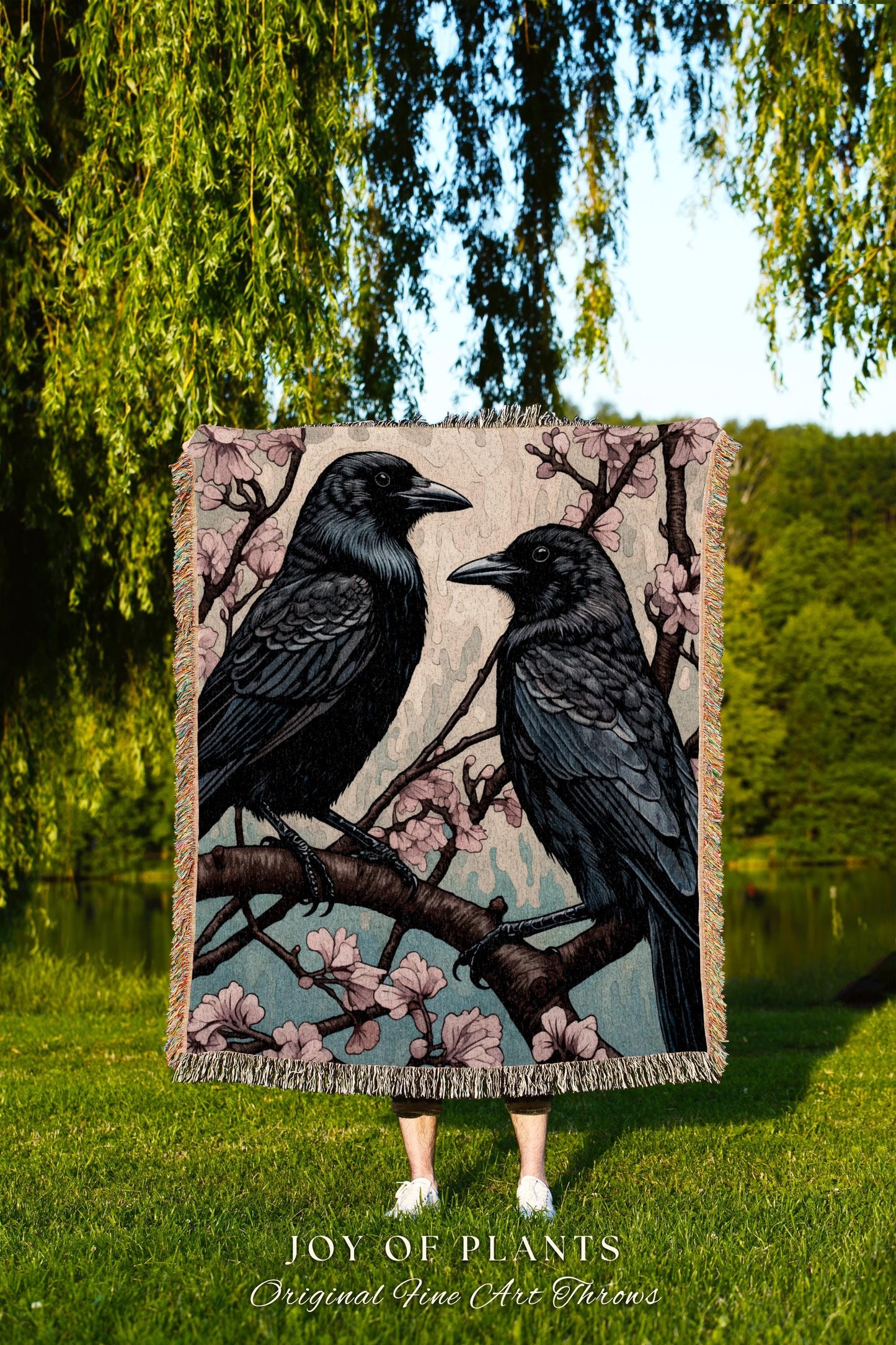 Crowcore Decor Gothic Tapestry Woven Blanket Raven Art | Dark Cottagecore Woodland Aesthetic Crow Blanket Bird Lovers Decor Cottagegoth Gift