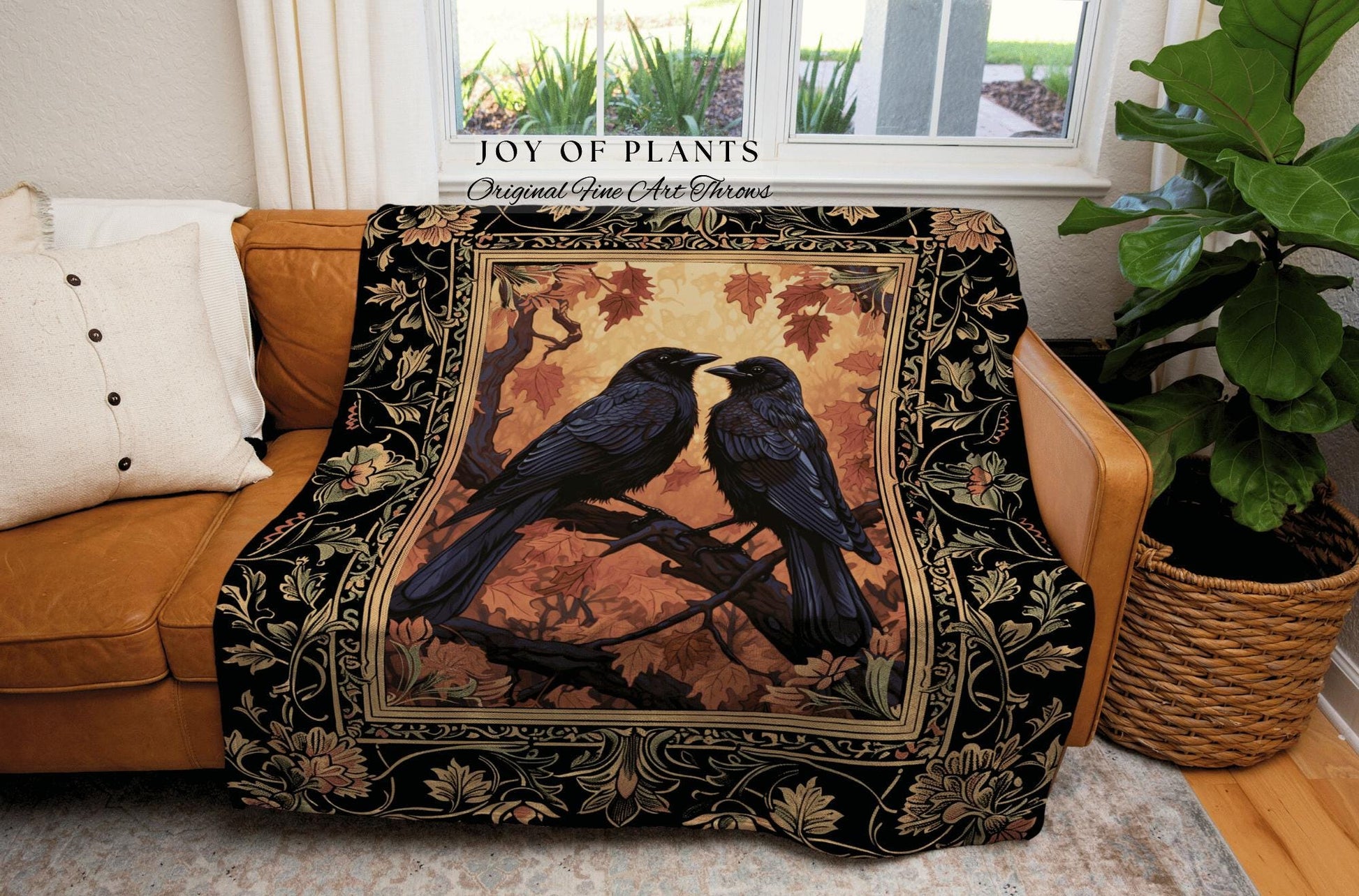 Raven Aesthetic Decor Gothic Tapestry Woven | Crow Wall Art Blanket Woven Wall Hanging | Woodland Aesthetic Halloween Gothic Crow Blanket |