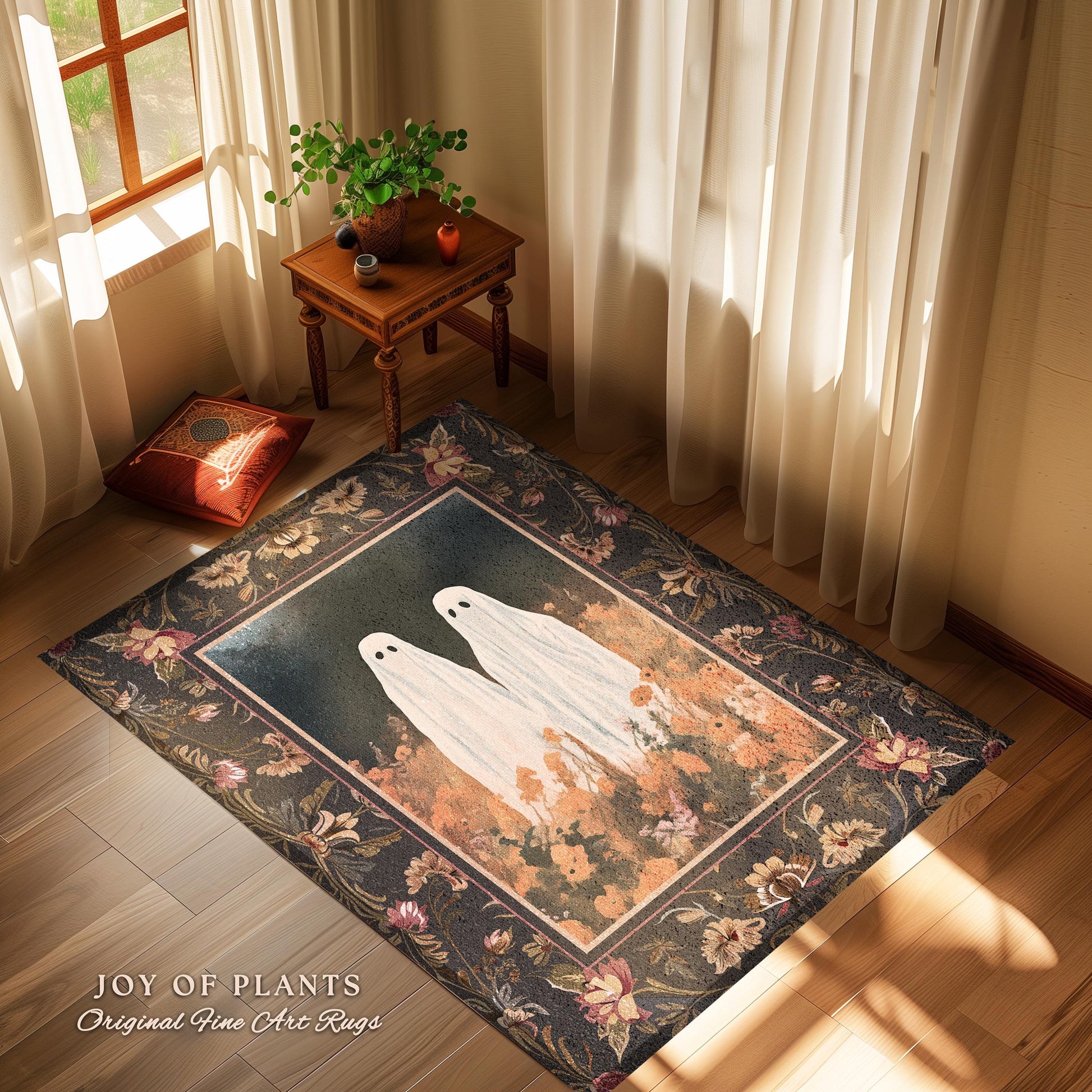 Moody Woodland Gothic Ghost Rug Dark Cottagecore Fall Aesthetic | Boho Mystical Room Rug Spooky Season Ghostly Home Decor Whimsigothic Rug