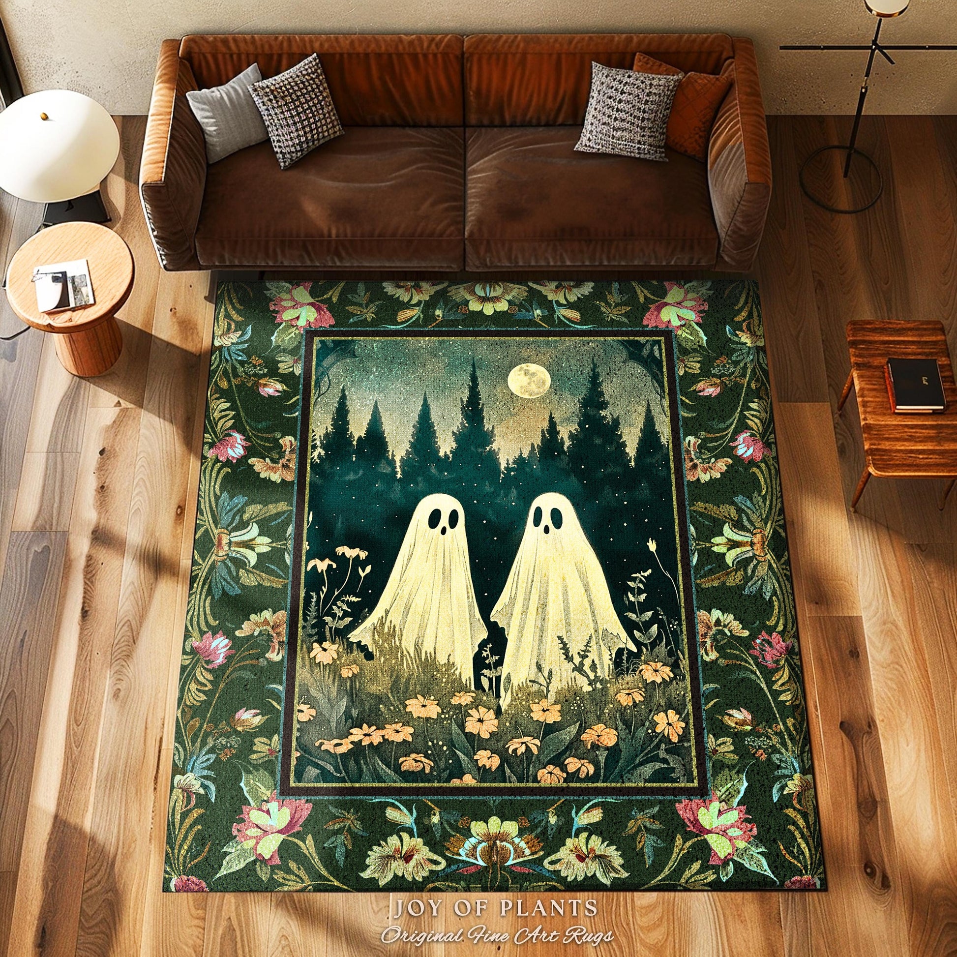 Celestial Ghost Lovers Decor Dark Woodland Moon Celestial Magic Meadows Rug | Cottagegoth Spooky Spirits Whimsical Enchanted Fairycore Decor