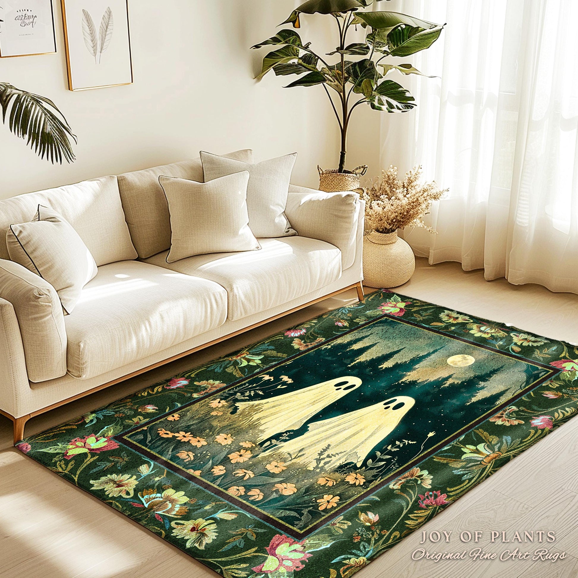 Celestial Ghost Lovers Decor Dark Woodland Moon Celestial Magic Meadows Rug | Cottagegoth Spooky Spirits Whimsical Enchanted Fairycore Decor