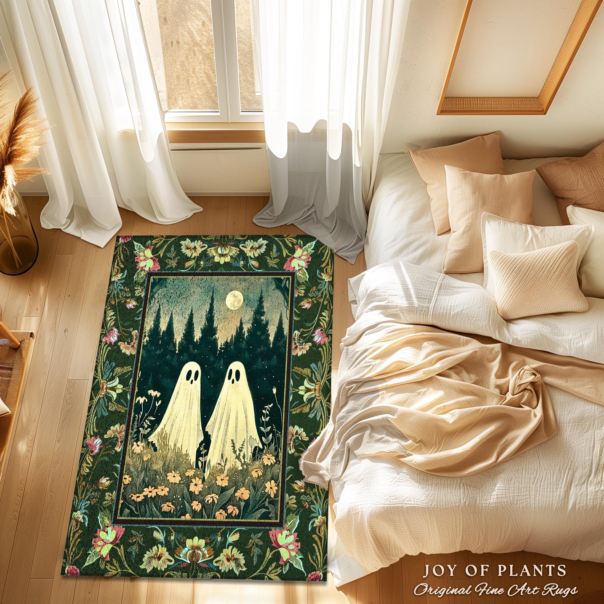 Celestial Ghost Lovers Decor Dark Woodland Moon Celestial Magic Meadows Rug | Cottagegoth Spooky Spirits Whimsical Enchanted Fairycore Decor