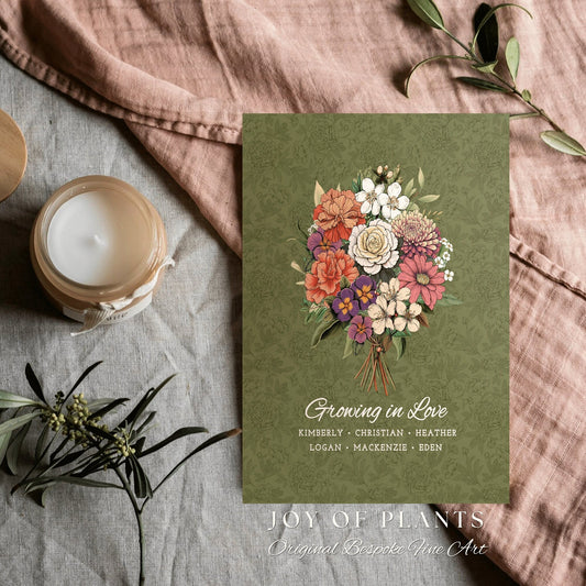 Personalized Birth Flower Bouquet Print | Birthflower Custom Flower Print for Mom Hanging Wall Art Personalized Grandma's Garden Meaningful