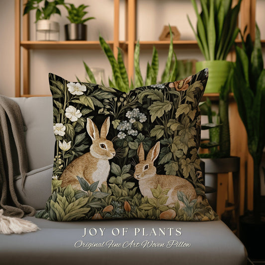 Cottagecore Aesthetic Pillow | Fairy Core Woven Accent Pillow Dark Academia Room Decor Bunny Cushion Forestcore Light Academia Botanical