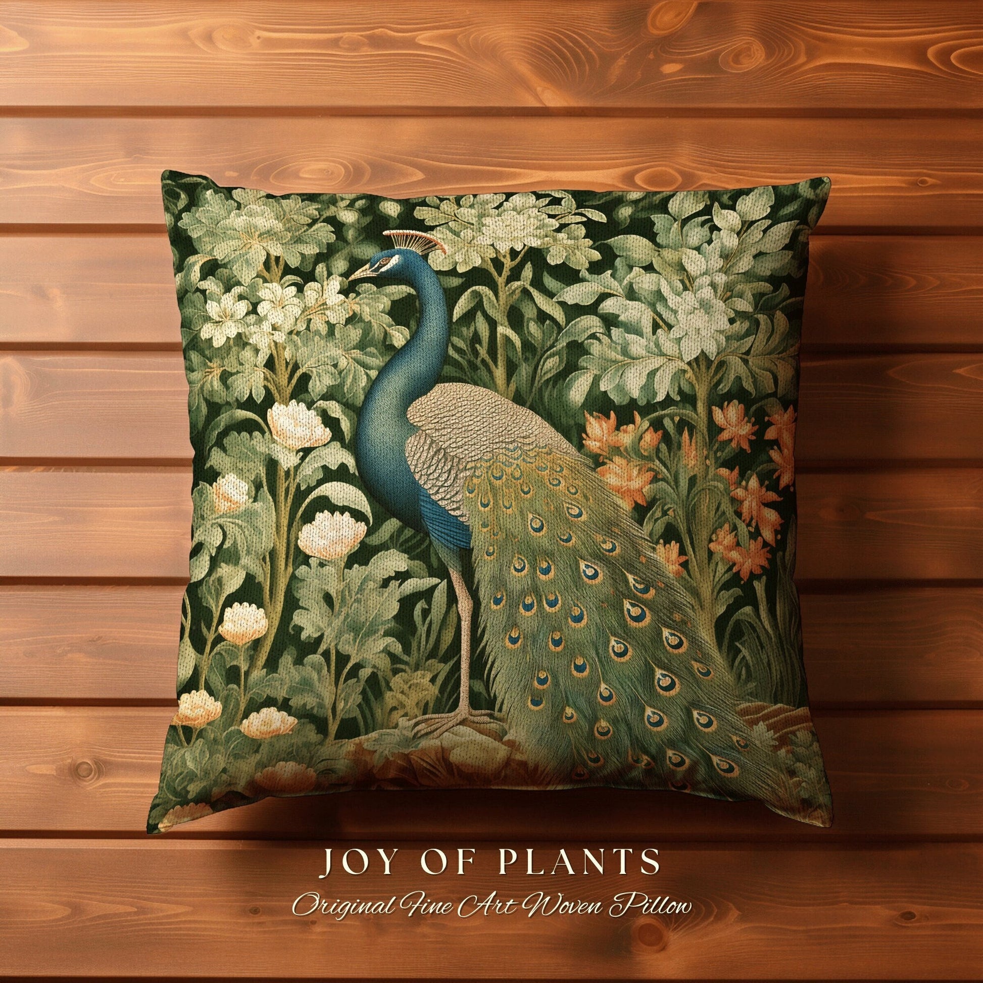 Elegant Botanical Accent Pillow | William Morris Inspired Peacock Woodland Decor Cushion Maximalist Ornate Home Decor Throw Pillow Eclectic