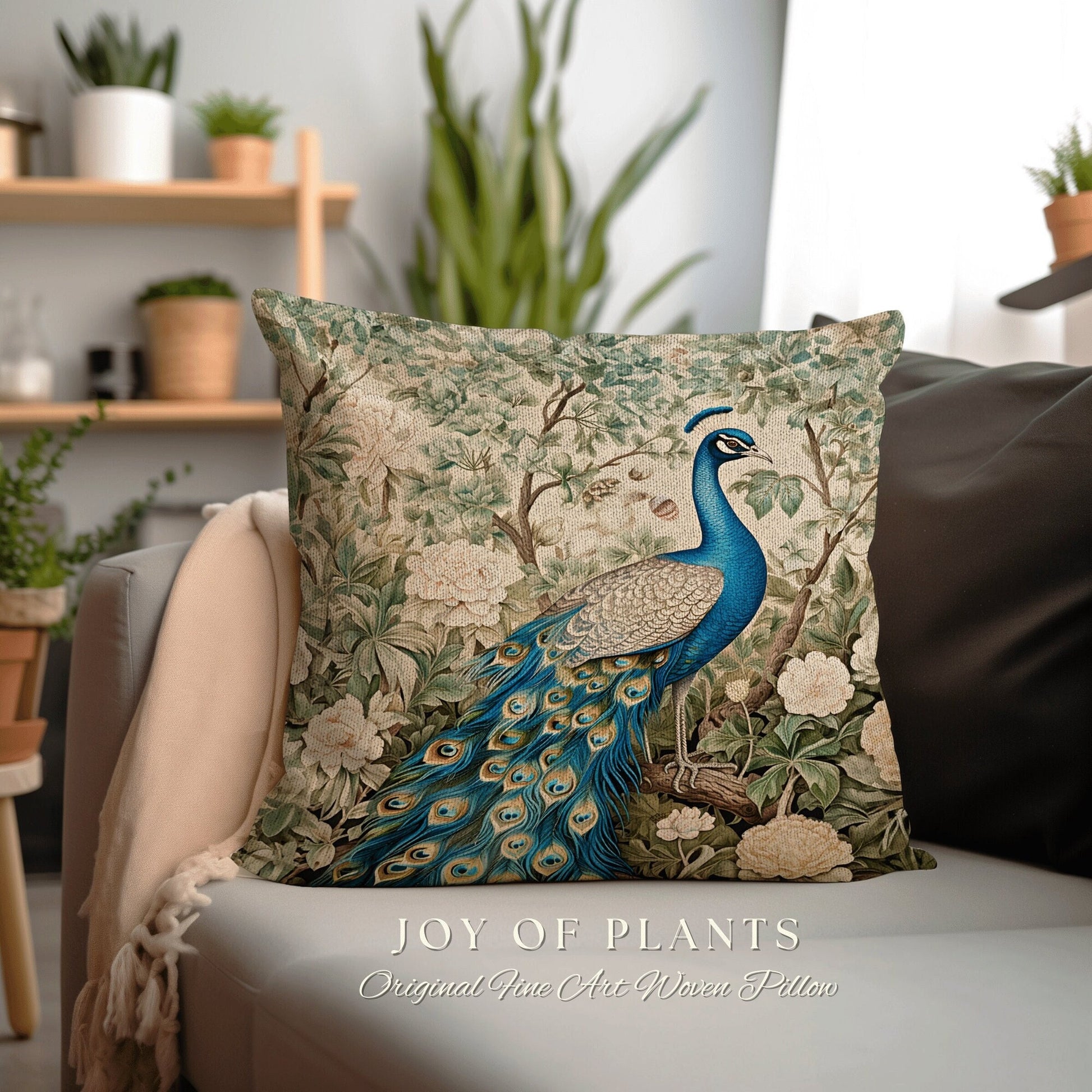 Wildflower Peacock Pillow Floral | William Morris Inspired Peacock Pillow Woodland Aesthetic Cushion Botanical Ornate Home Decor Eclectic