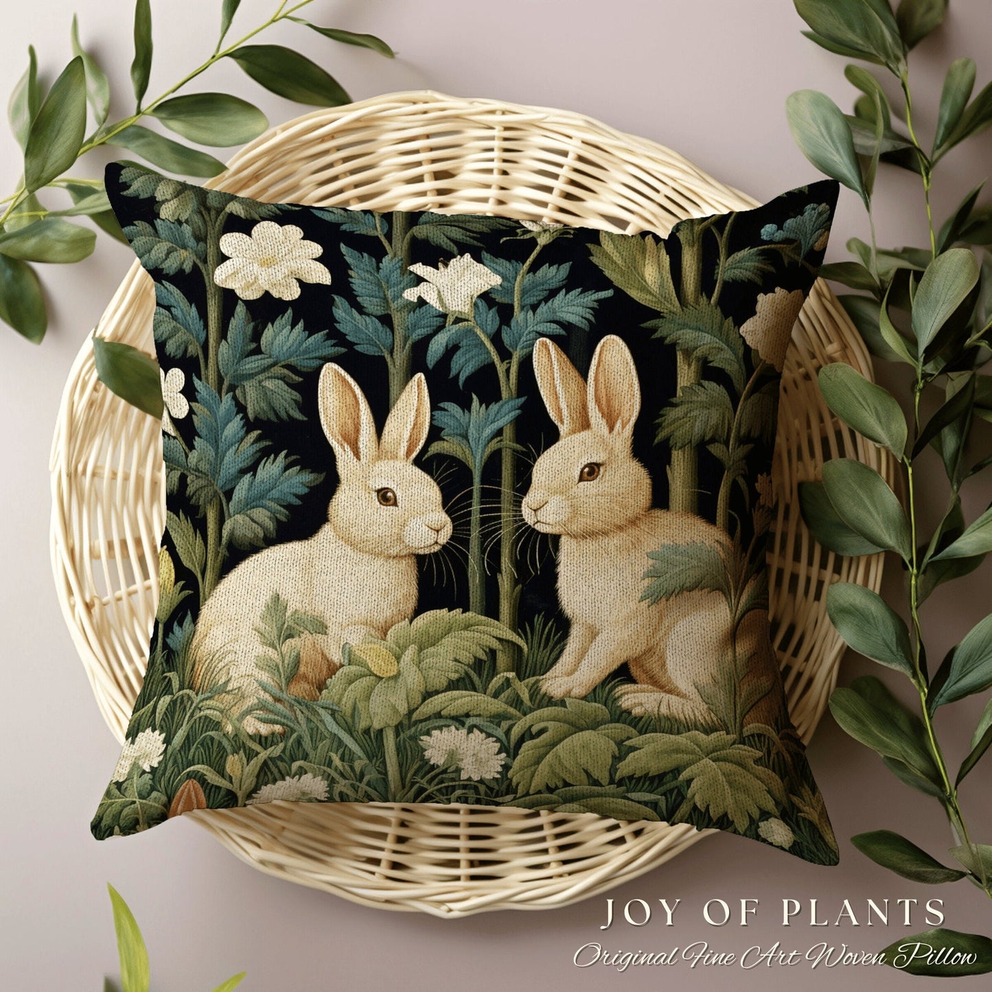 Fairy Core Woven Accent Pillow Cottagecore Rabbit Room Decor Bunny Cushion Forestcore Light Academia Botanical Classic Spring Decor Pillow