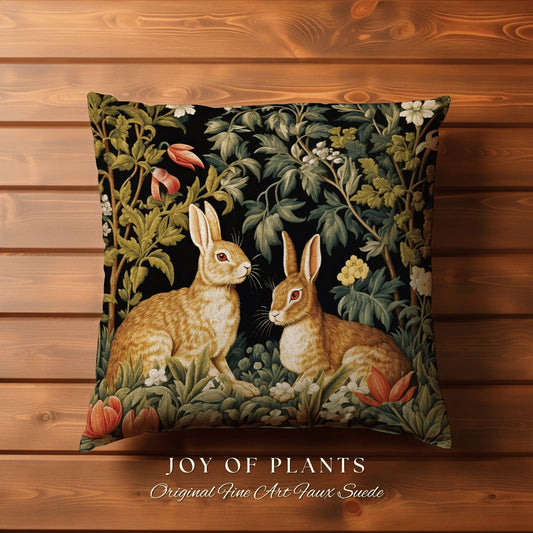 Woodland Botanical Accent Pillow | Fairycore Woven Tapestry Pillow Boho Room Decor Spring Bunny Aesthetic Rabbit Cushion Cottagecore