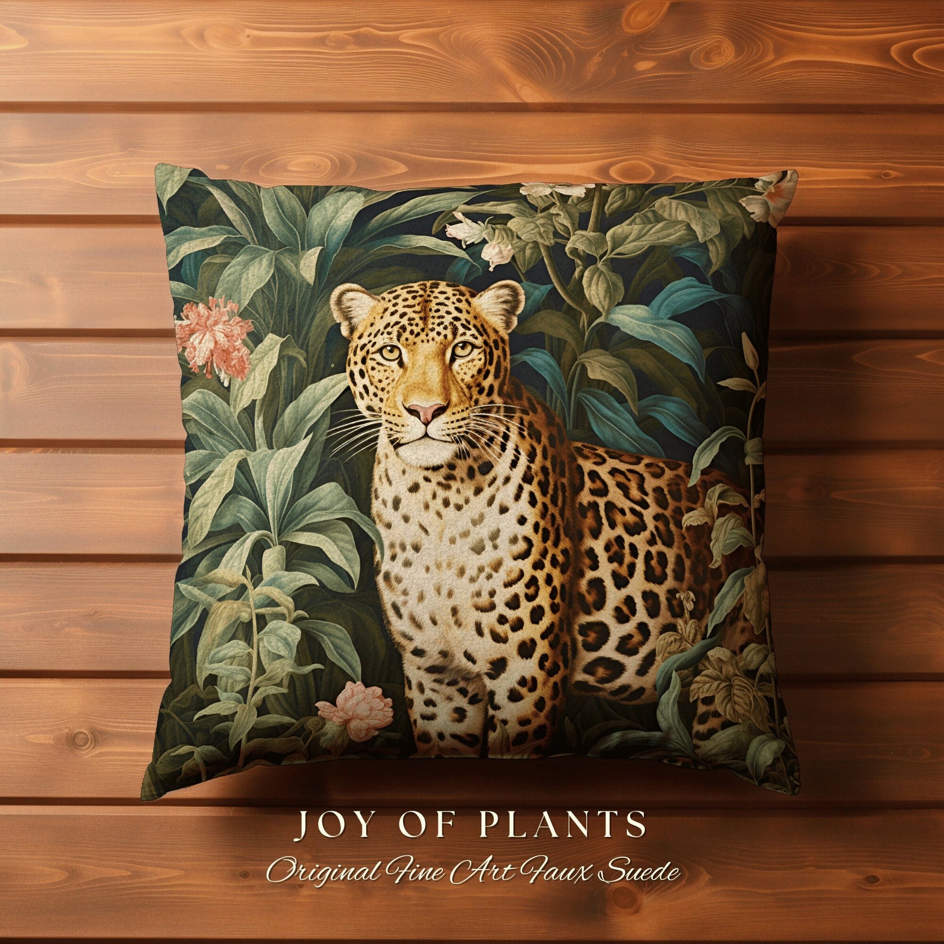 Botanical Jungle Pillow Leopard | William Morris Inspired Pillow Woodland Decor Pillow Maximalist Decor Throw Pillow Botanical Leopard Decor