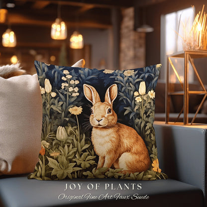 Bunny Throw Pillow Spring Decor | Fairycore Woven Accent Pillow Cottagecore Room Decor Botanical Bunny Aesthetic Rabbit Cushion Whimsical |