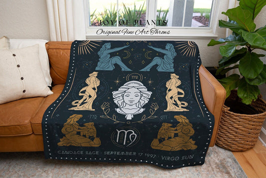 Virgo Zodiac Tapestry Woven | Woven Fringe Blanket Astrology Decor Tapestry Personalized Virgo Zodiac Sign Celestial Tapestry Academia Decor