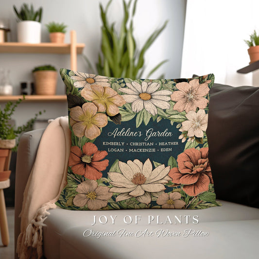 Family Garden Birth Flower Pillow | Custom Birth Month Flower Bouquet for Mom and Nana's Garden Custom Birthflower Pillow Personalized Gift