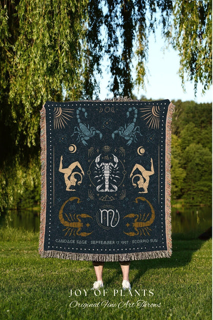 Scorpio Star Sign Blanket | Woven Blanket Custom Astrology Decor Tapestry Personalized Scorpio Zodiac Sign Celestial Tapestry Academia Decor