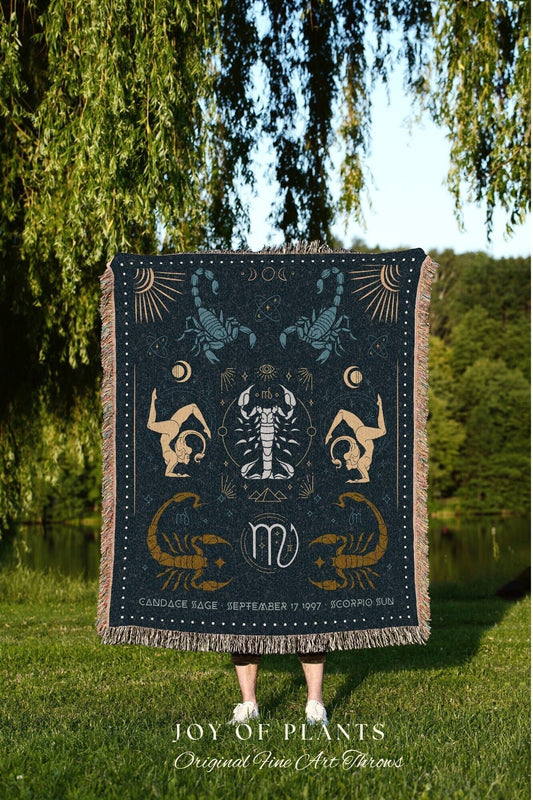 Scorpio Star Sign Blanket | Woven Blanket Custom Astrology Decor Tapestry Personalized Scorpio Zodiac Sign Celestial Tapestry Academia Decor