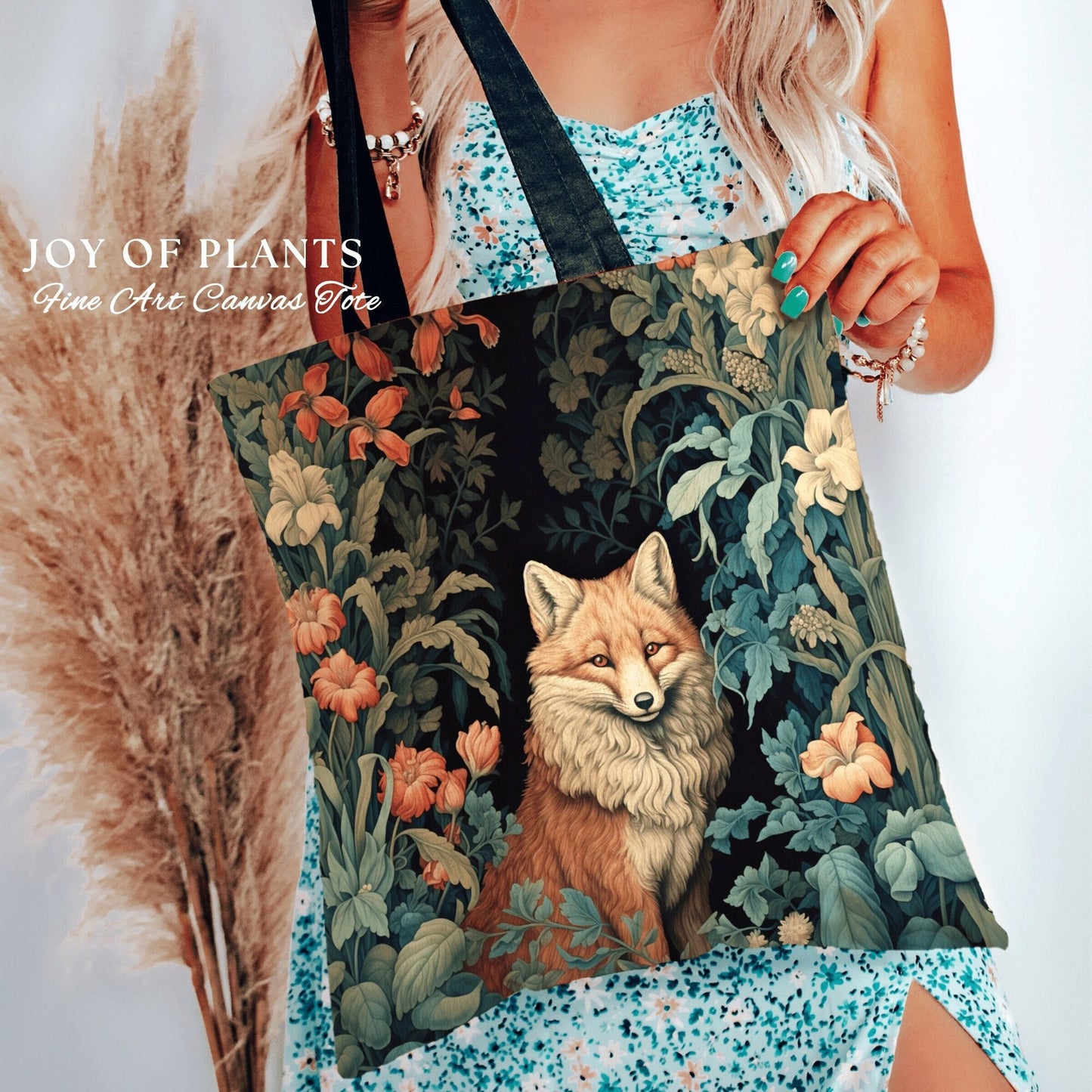 Witchy Woodland Fox Tapestry Tote | William Morris Inspired Tote Botanical Aesthetic Maximalist Tapestry Tote Woven Victorian Fairy Core Fox