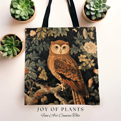 Whimsical Owl Tapestry Tote Woven | William Morris Inspired Tote Bag Aesthetic Botanical Tapestry Tote Woven Victorian Fairy Core Owl Tote |