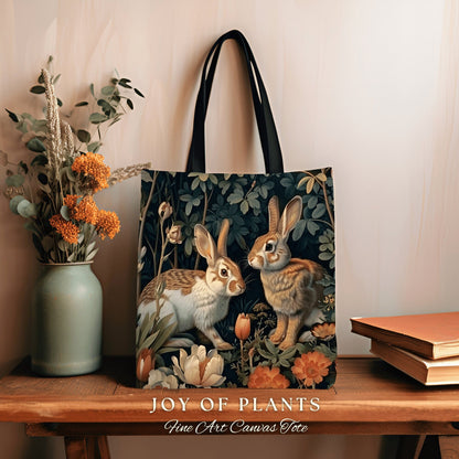 Forest Bunnies Woven Tote | Nature Inspired Satchel Forestcore Maximalist Tapestry Tote Cottagecore Rabbit Aesthetic Fairycore Bag