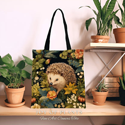 Floral Aesthetic Tote Bag Cute | Fairy Cottagecore Accessory Gift William Morris Inspired Handbag Hedge Hog Satchel Fairycore Botanical |