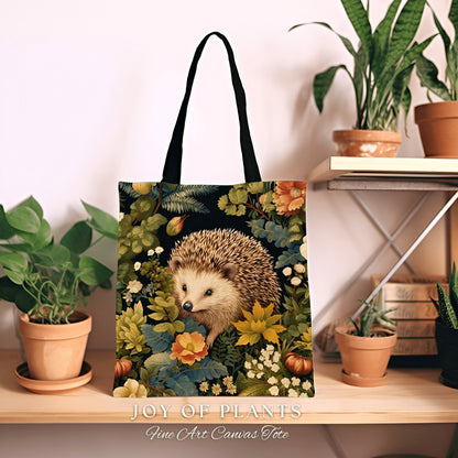 Floral Aesthetic Tote Bag Cute | Fairy Cottagecore Accessory Gift William Morris Inspired Handbag Hedge Hog Satchel Fairycore Botanical |