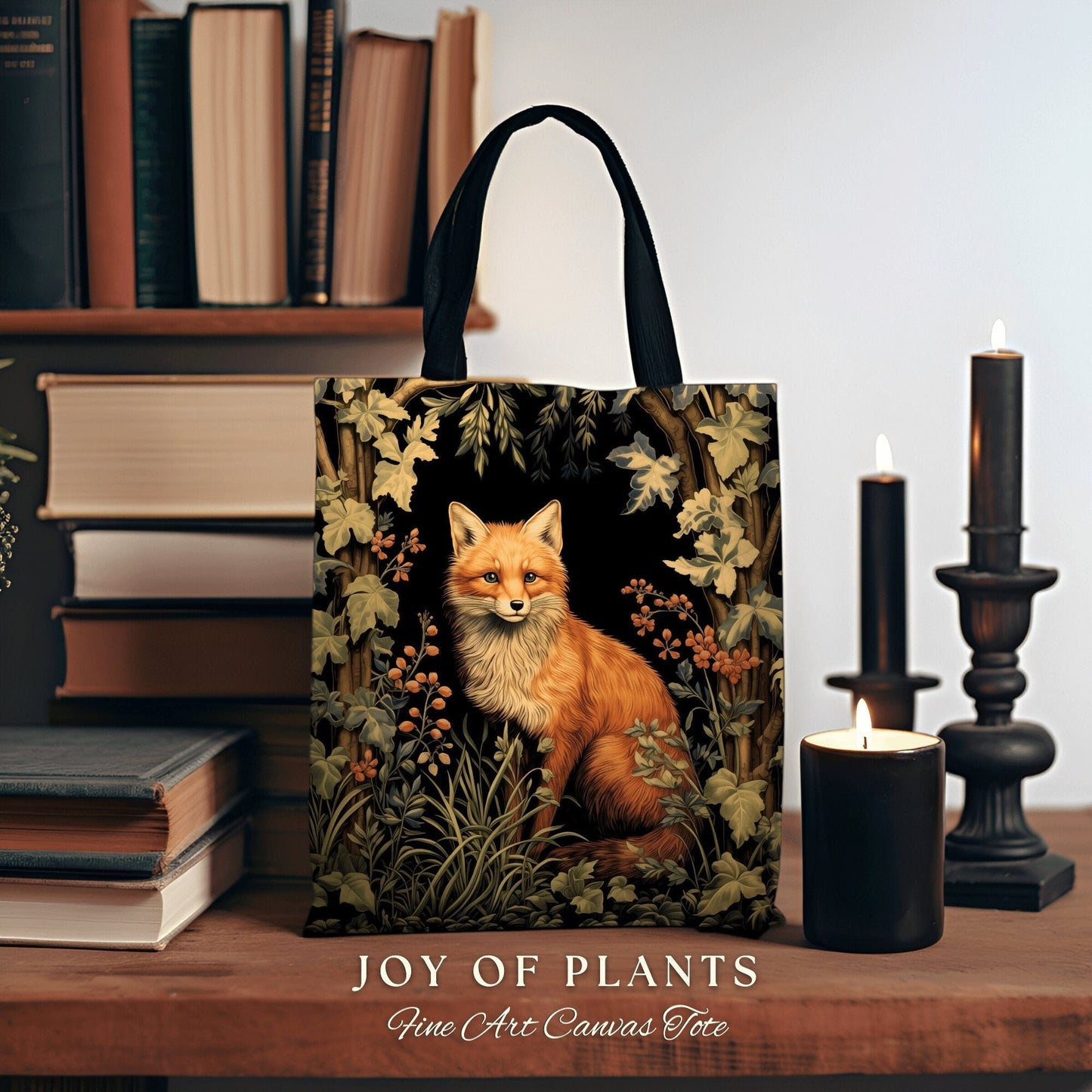 Rustic Fox Tote Bag Botanical | Boho Cottagecore Accessory William Morris Inspired Handbag Fox Satchel Fairycore Fairy Aesthetic Art |