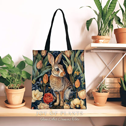 Spring Bunny Tote Bag | Botanical Morris Inspired Satchel Forestcore Boho Maximalist Tapestry Tote Cottagecore Rabbit Aesthetic Fairycore