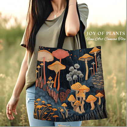 Dark Academia Tapestry Tote | Ethereal Gift for Forager Fairy Core Mystical Bag Woven Cottagecore Satchel Mycology Gift for Mushroom Lover