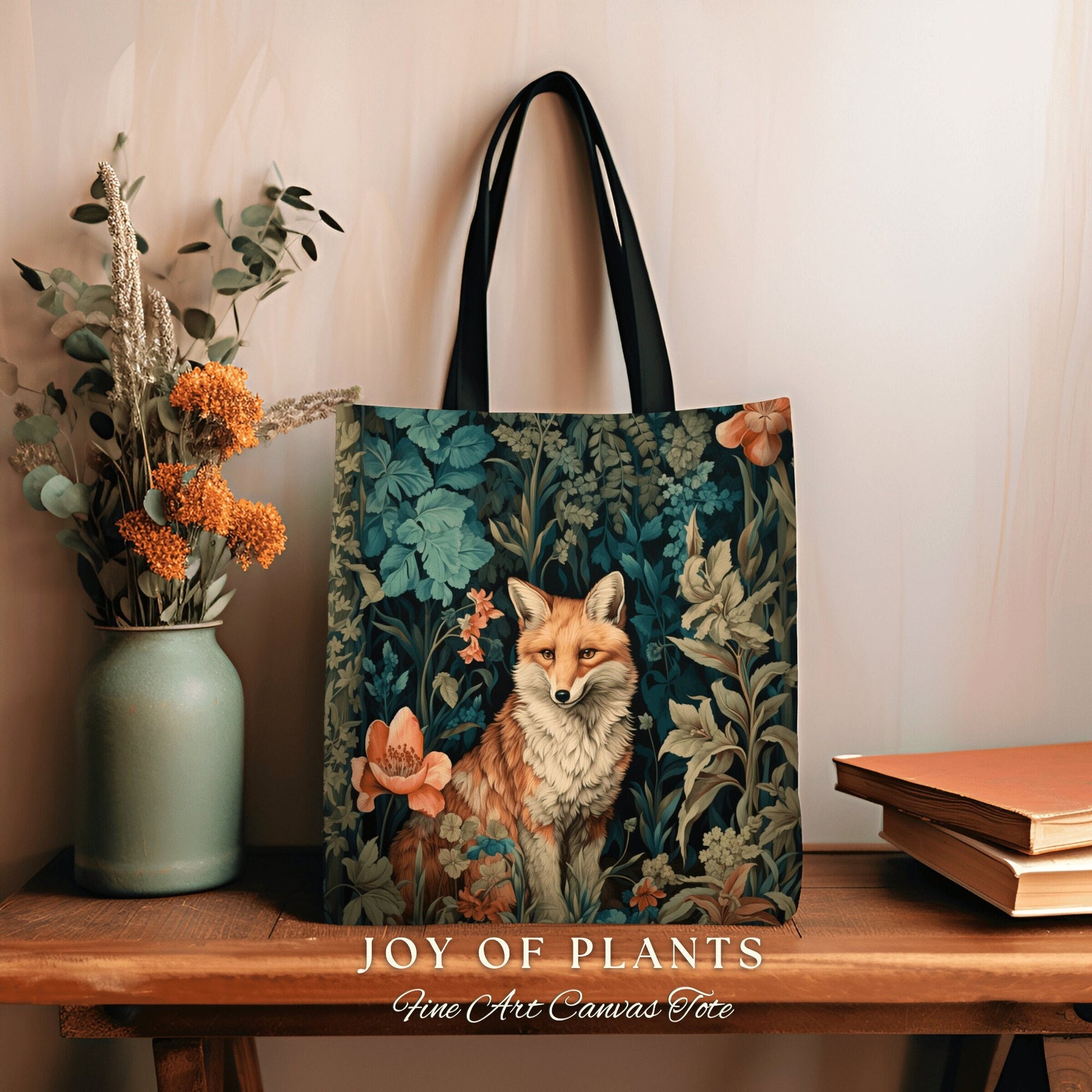 Woodland Fox Woven Tote Bag | William Morris Inspired Tote Botanical Aesthetic Maximalist Tapestry Tote Woven Victorian Fairy Core Fox Tote