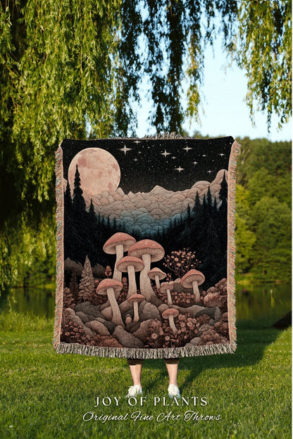 Dark Fairycore Mushroom Tapestry | Ethereal Aesthetic Folklore Blanket Room Decor Celestial Throw Mycology Gift for Mushroom Lover Celestial