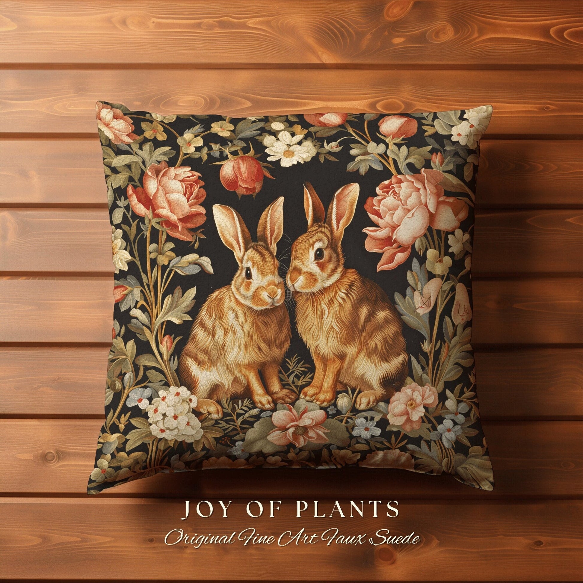 Victorian Floral Throw Pillow | Fairy Core Accent Pillow Cottagecore Aesthetic Rabbit Room Decor Bunny Cushion Forestcore Light Academia