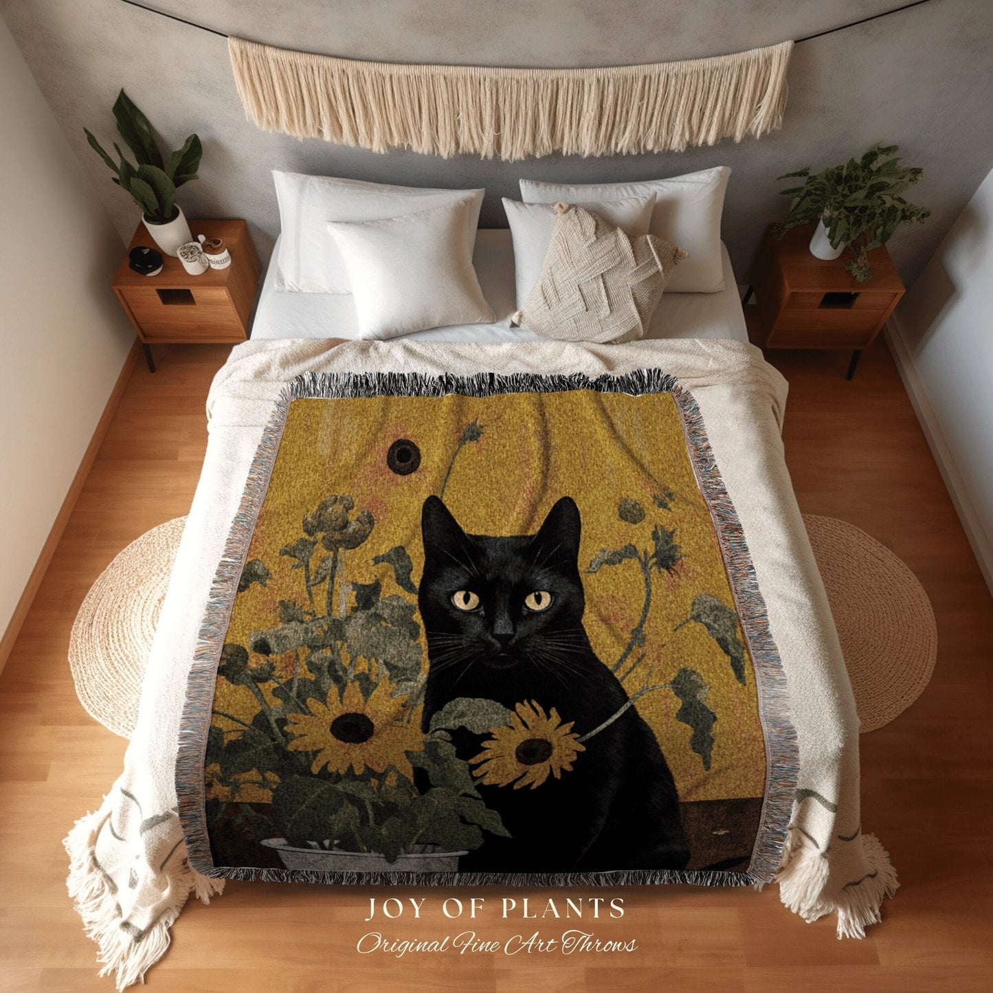 Black Cat Sunflower Tapestry Cat Art Famous Painting Decor Tapestry Black Cat Woven Blanket Whimsical Room Decor Cat Claude Monet Tapestry