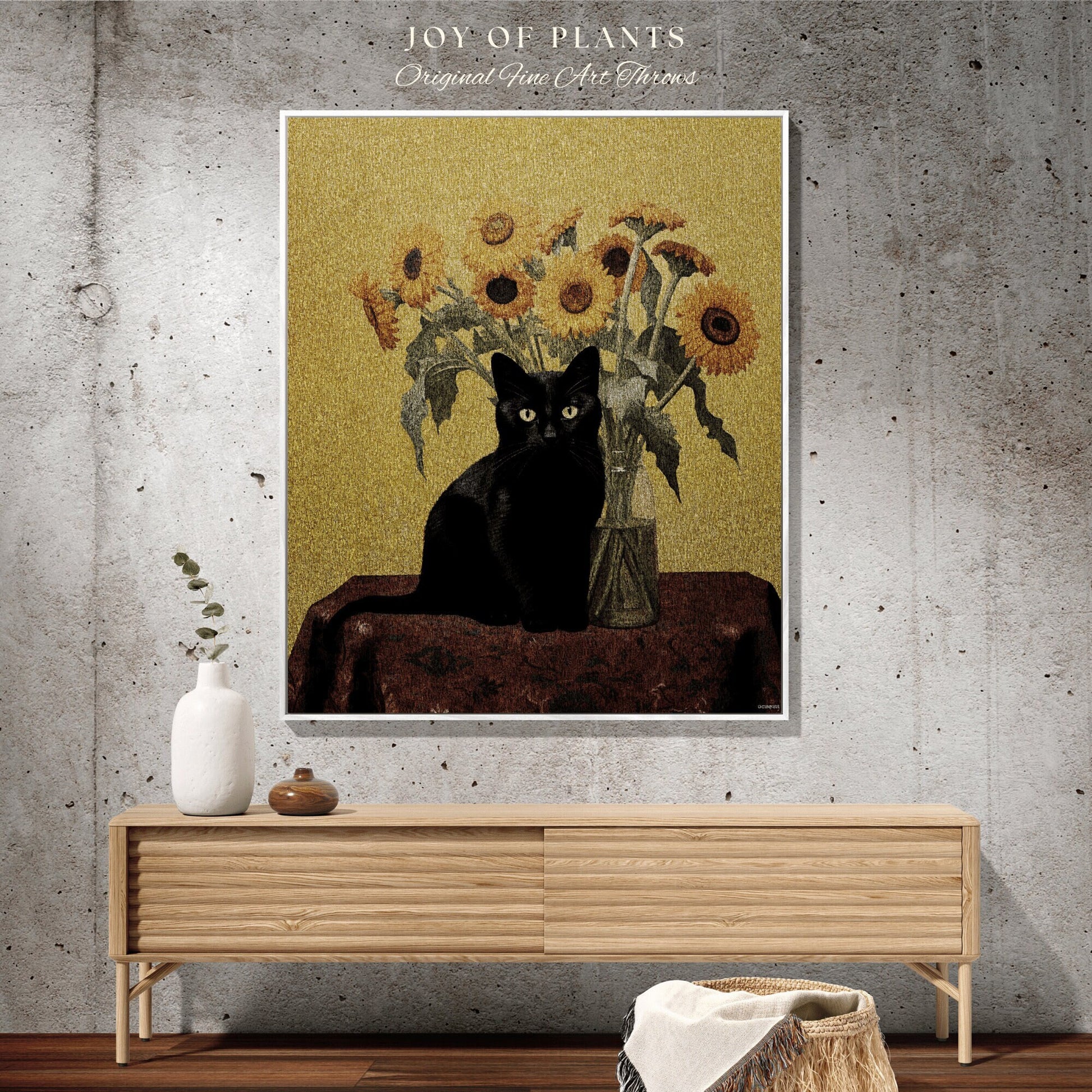 Sunflower Tapestry Black Cat Art Famous Painting Decor Tapestry Black Cat Woven Blanket | Spooky Halloween Cat Vincent Van Gogh Tapestry |