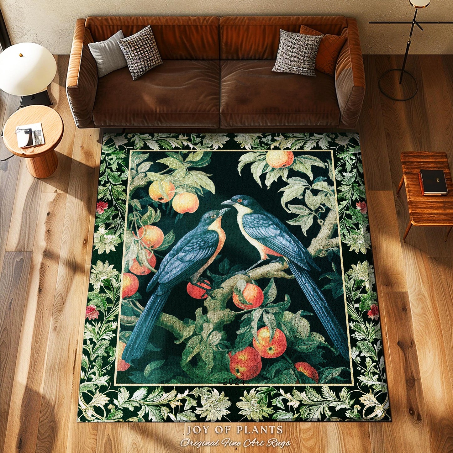 Victorian Gothic Woodland Bird Botanical Rug | Dark Cottagecore Decor Bird Crowcore Gothic Raven Dark Academia Love Bird Gift Forestcore Rug