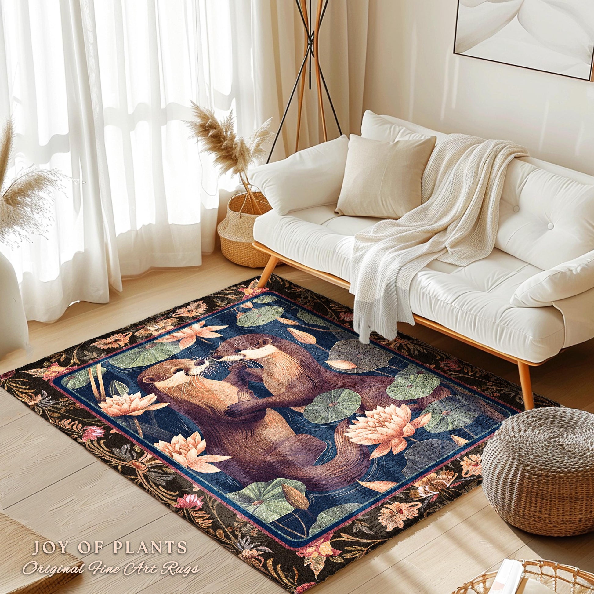 Cute Woodland Otter Area Rug | Scandinavian Aesthetic Boho Home Accent Whimsical Forestcore Fairycore Ethereal Bedroom Otter Nursery Theme |