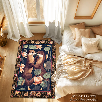 Cute Woodland Otter Area Rug | Scandinavian Aesthetic Boho Home Accent Whimsical Forestcore Fairycore Ethereal Bedroom Otter Nursery Theme |