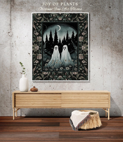 Celestial Ghost Tapestry Woven Throw Blanket Moody Ethereal Wall Art Cute Ghost Gift Floral Dark Cottagecore Bedroom Decor Spooky Blanket